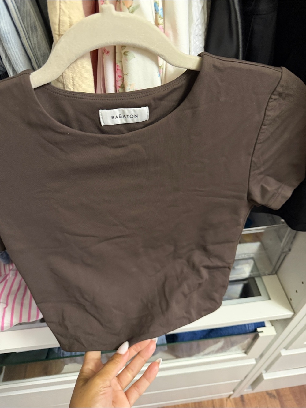 Babaton Brown Short Sleeve Crop Tee